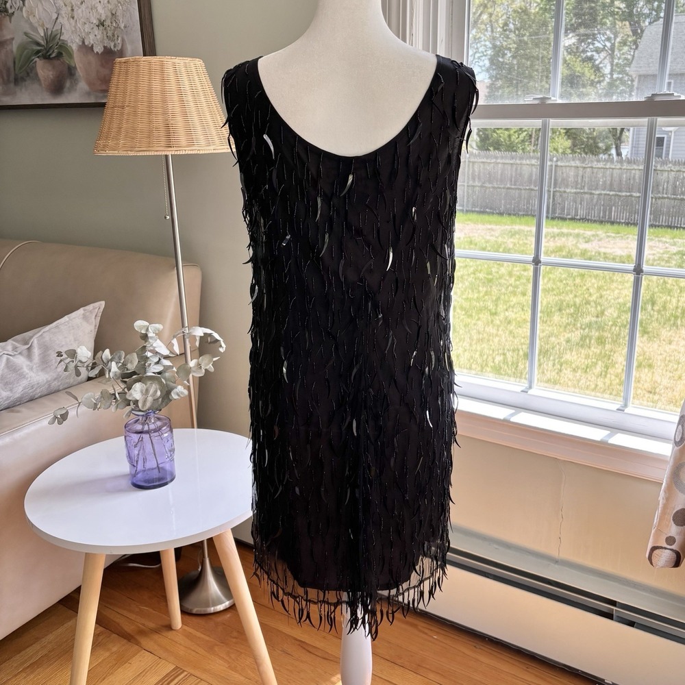 Vintage Vivienne Tam Beaded Paillette Fringe Dress Black Size 2 Flapper Art Deco - Picture 8 of 16